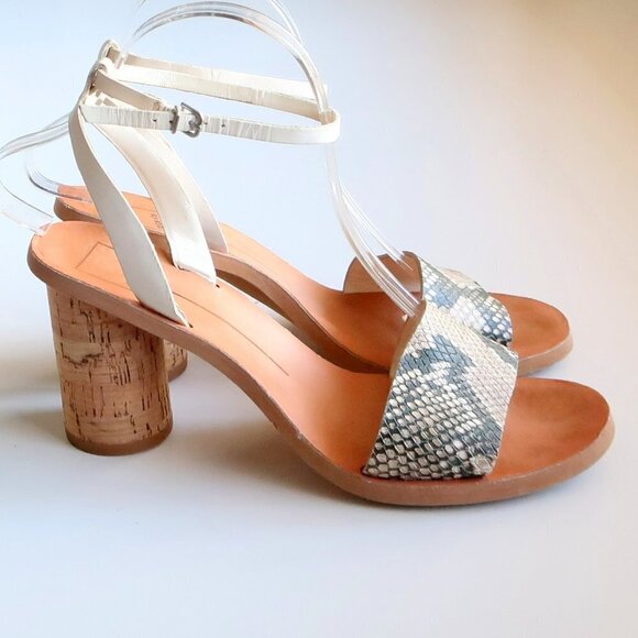 Dolce Vita Jali Snakeskin & White Round Cork Heels / Sandals / Summer Shoes S - Picture 2 of 16